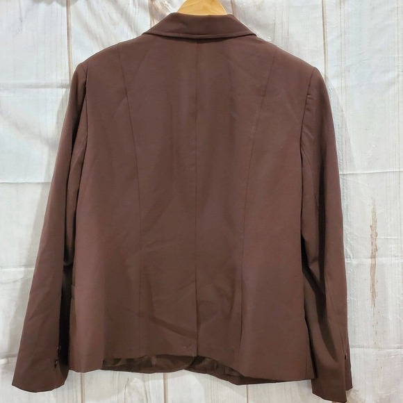 Vintage 90's Requirements Brown Button Down Stretch Blazer Size 14 With Pockets - Picture 6 of 7